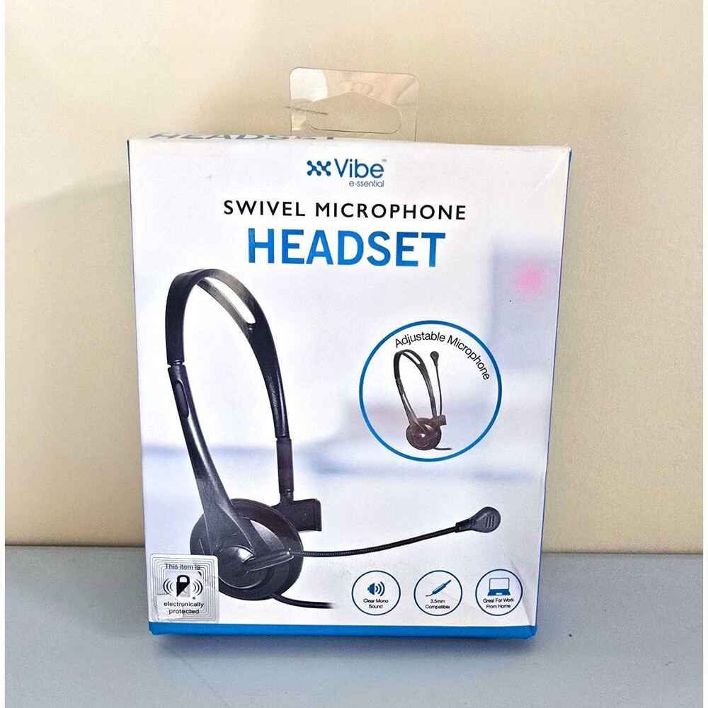 Vibe e-ssential Swivel Microphone Headset 3.5mm Single, Adjustable Boom, Black